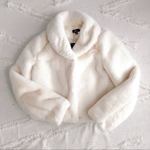 White cream faux fur jacket